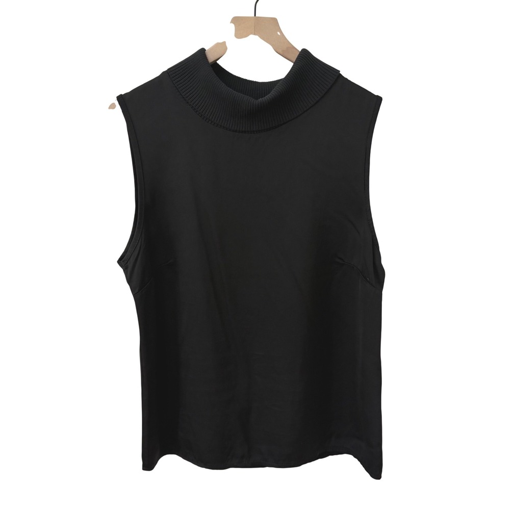 Suzy D London Sleeveless Top Large Black Mock Neck Ribbed Trim Made in Italy